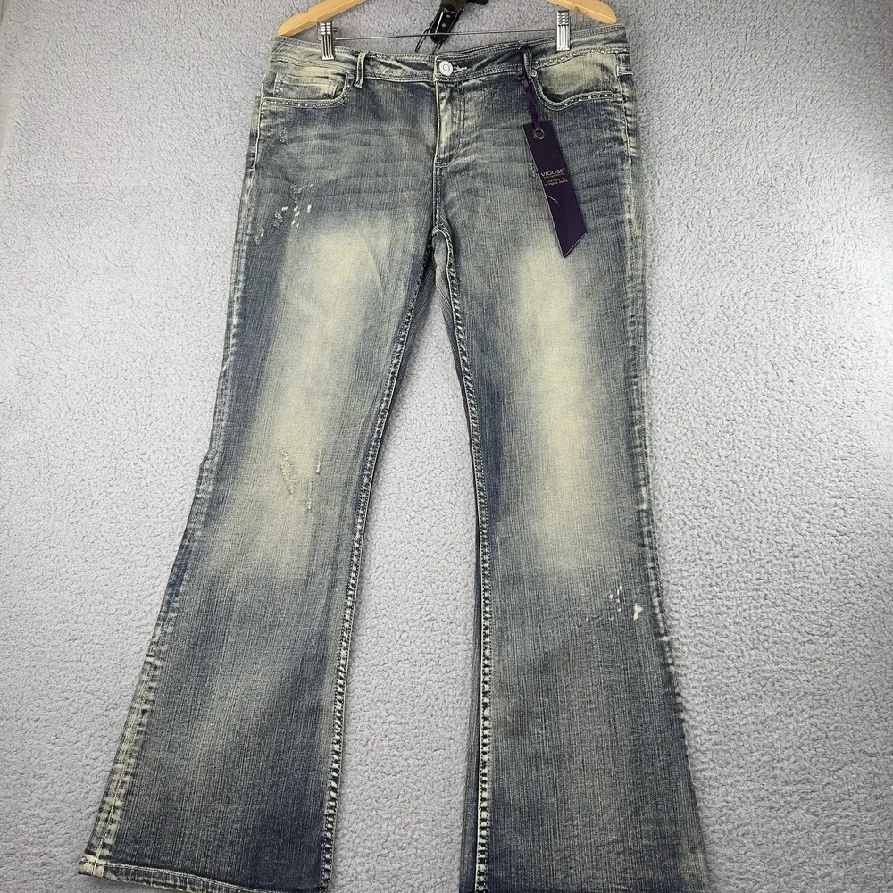 Vigoss Womens Boot Cut Jeans Blue Pocket Light Wash Faded Stretch Juniors 15 New - Picture 1 of 14